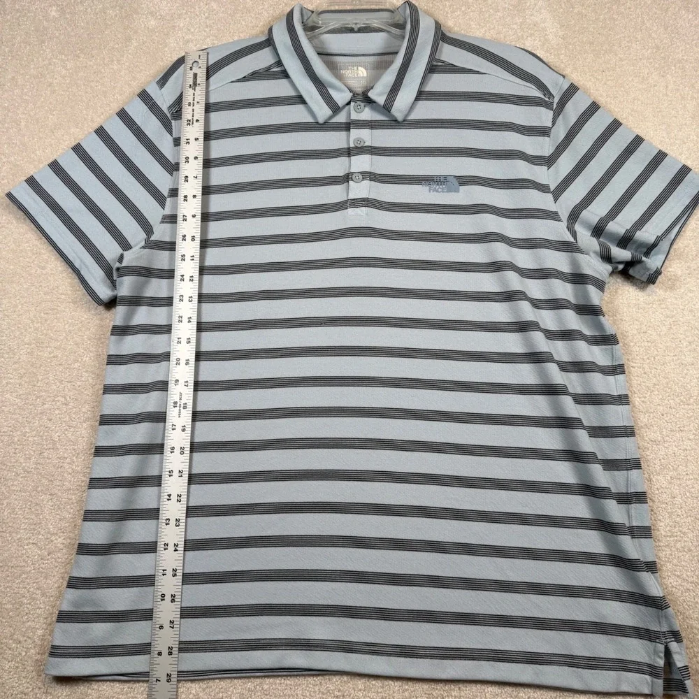 The North Face Mens XXL Polo Shirt Blue Black Stripe Short Sleeve FlashDry